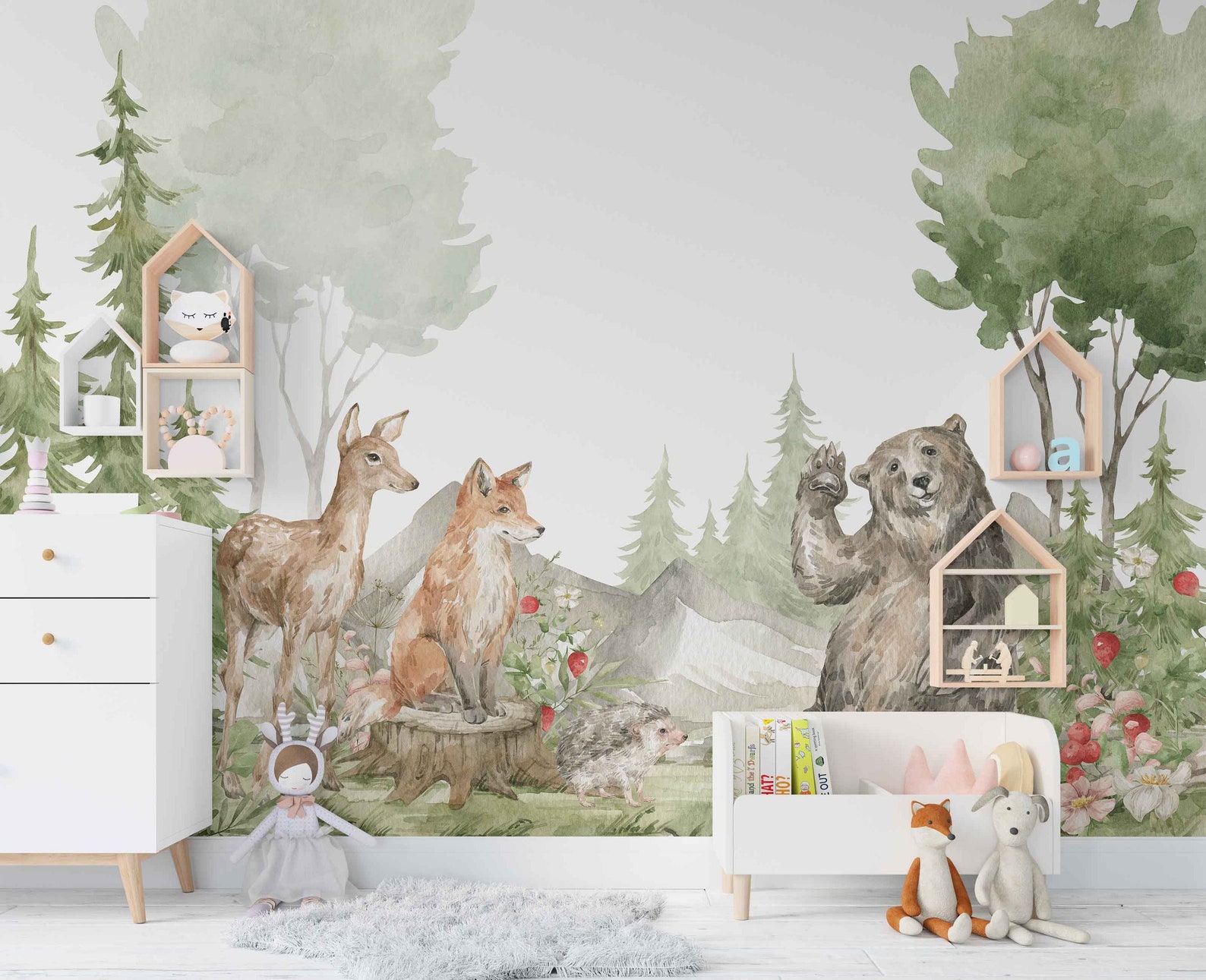 Watercolor Style Forest Animals Wall Mural Children Room Etsy
