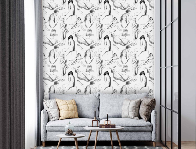 Female Body Line Art Wallpaper Minimalism Peel and Stick Etsy