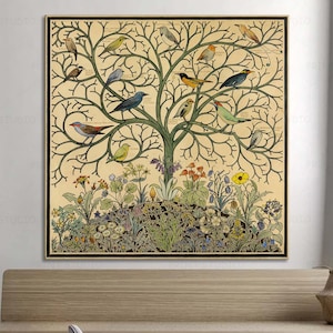 Uccelli di molti climi di Charles Voysey 1914 riproduzione dell'epoca vittoriana stampa su tela capolavoro vintage unico Millefleur retrò sull'albero