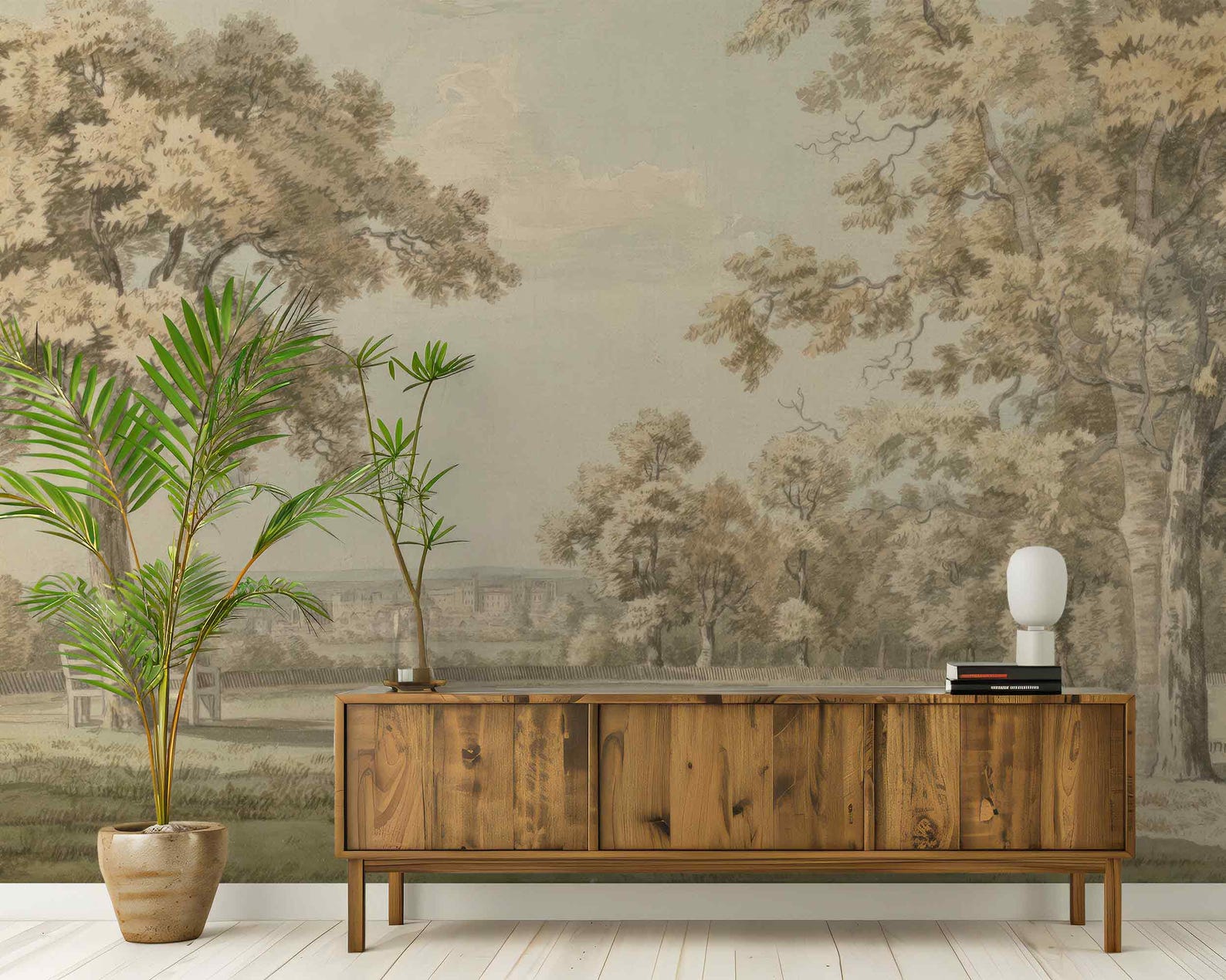Vintage Landscape Mural Wallpaper Scenic Countryside Trees Wall Art ...