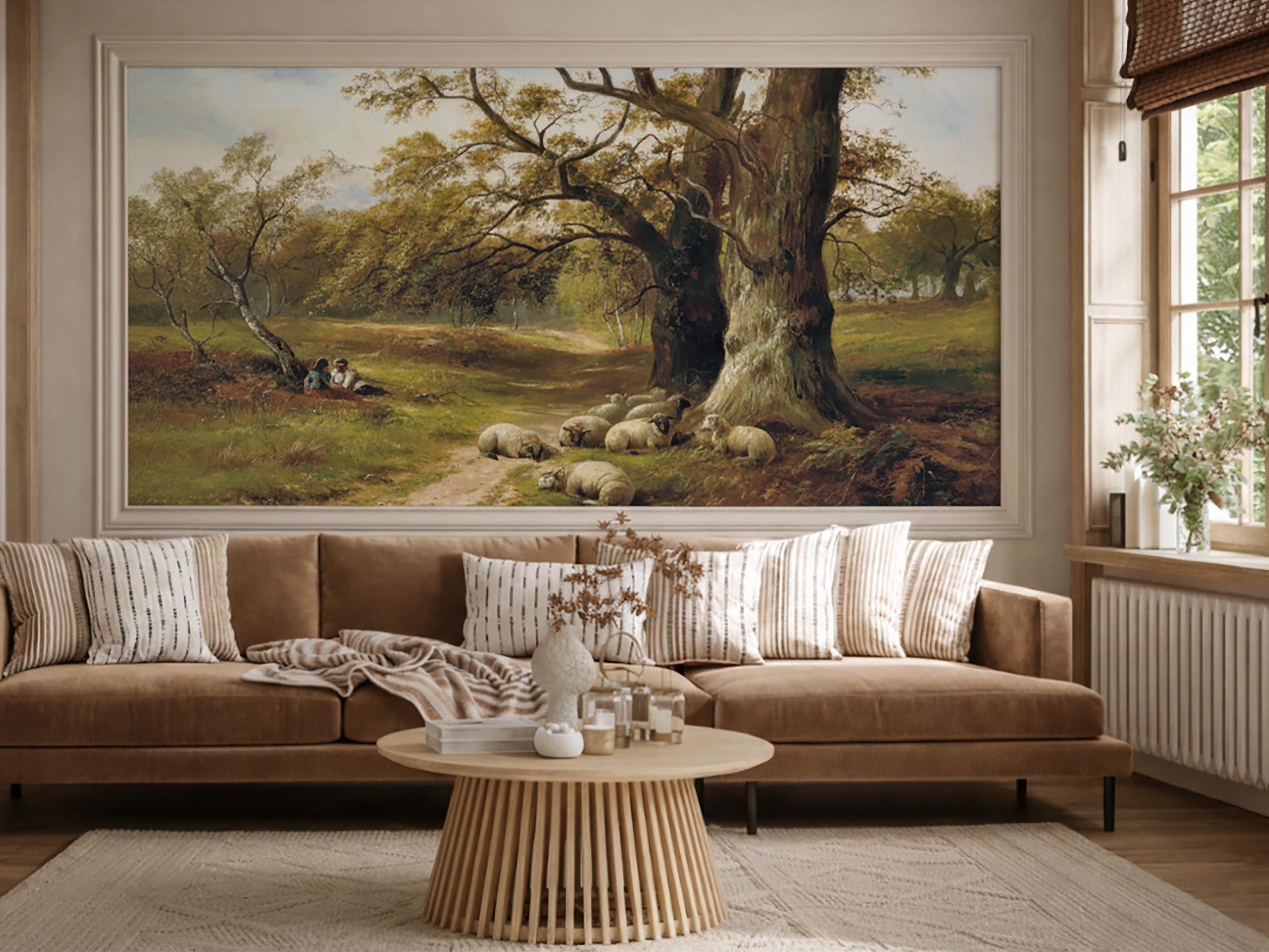 Vintage Pastoral Landscape Wallpaper, Rustic Farm Scene With Sheep ...