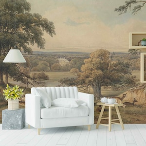 Rustic reprint vintage wall murals Self-adhesive or non-woven wallpaper Landscape panoramic vintage picturesque Victorian style wild animals