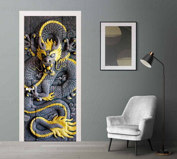 3D Chinese Dragon Door Mural Cover Peel and Stick Japanese Etsy UK