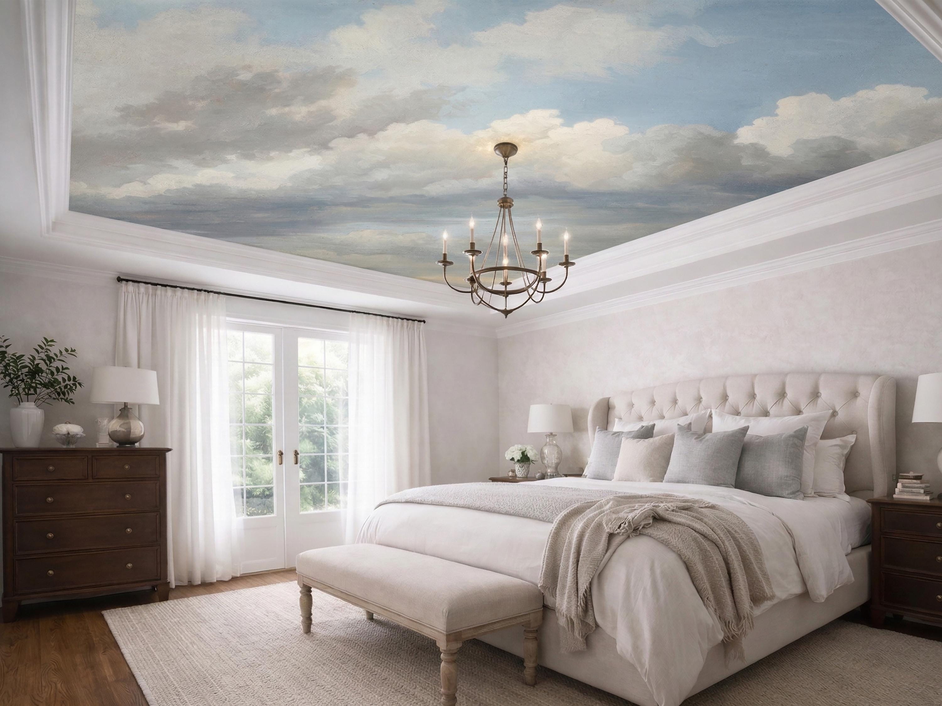 Vintage Cloud Ceiling Wallpaper, Sky Ceiling Mural, Antique Cloudscape ...