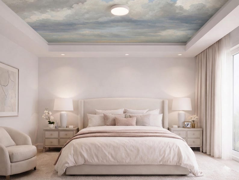 Vintage Cloud Ceiling Wallpaper, Sky Ceiling Mural, Antique Cloudscape ...