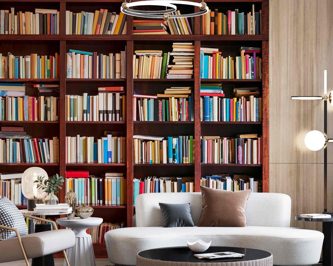 Realistic Wall Decor Library for Home or Office 3D Books on Shelves in ...