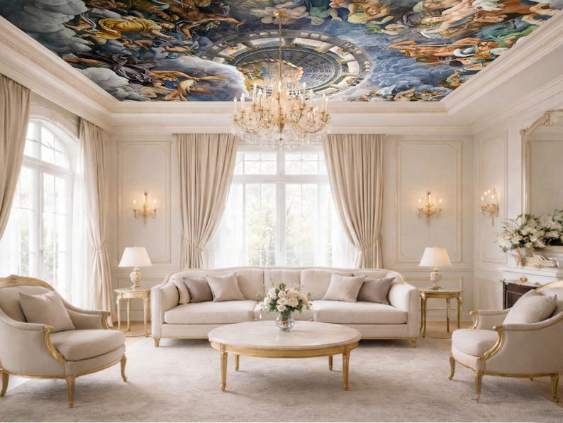 Wall Designs Renaissance Renaissance Ceiling Wallpaper Mural, Baroque Fresco Wall & Ceiling ...