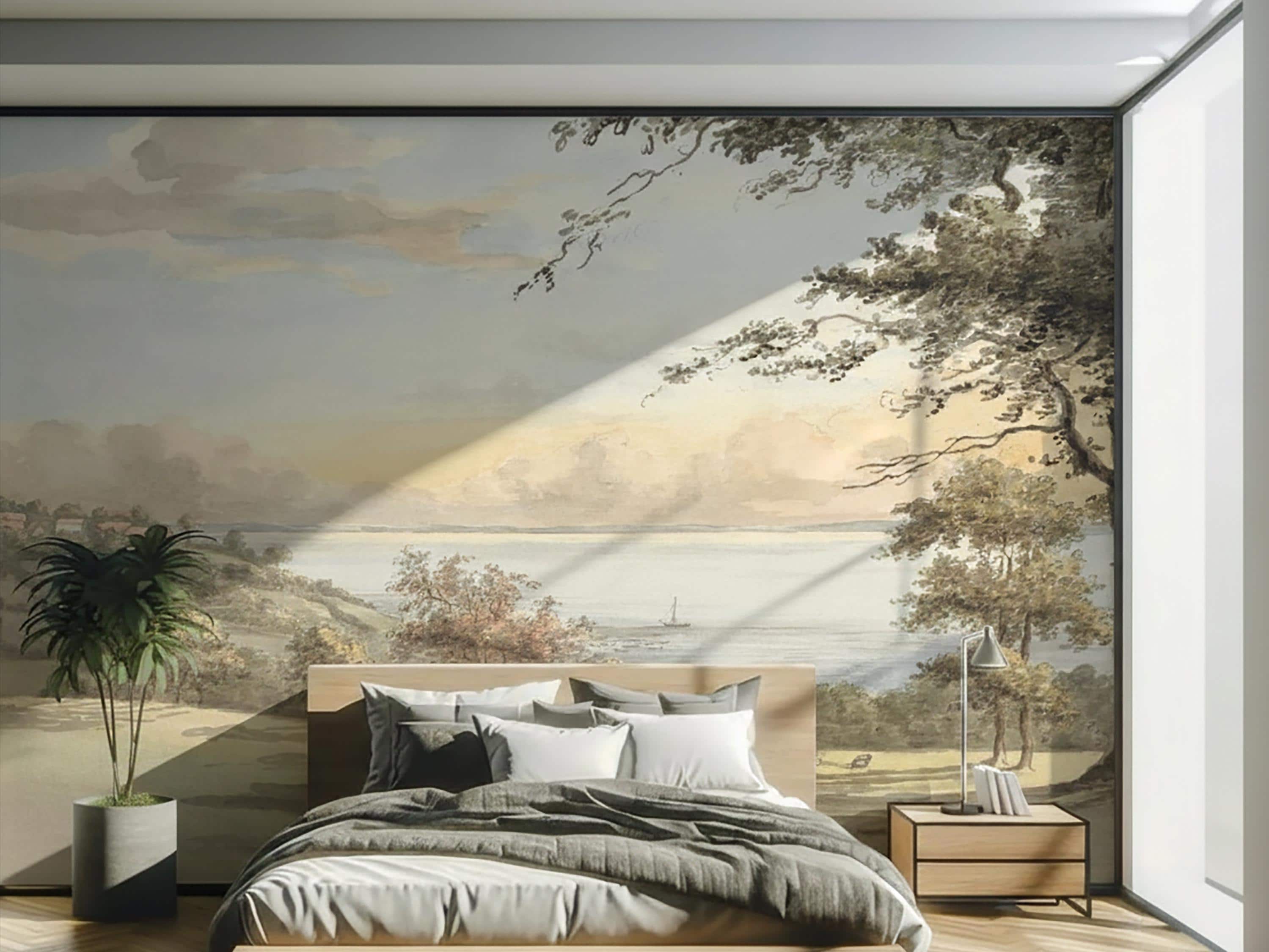 Vintage Landscape Mural Wallpaper, Classic Pastoral Wall Mural, Scenic ...