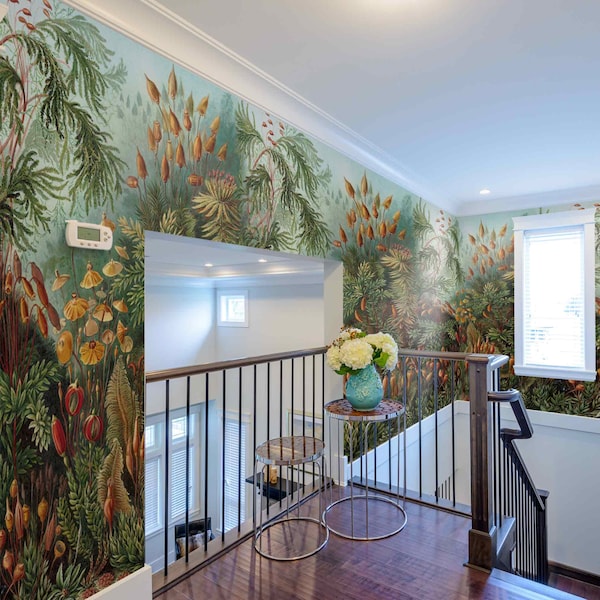 Tropical Forest Amazon Jungle removable wallpaper Exotic Leaves Wallpaper Bright plants Vintage wall mural Removable wallpaper Mural Jungle