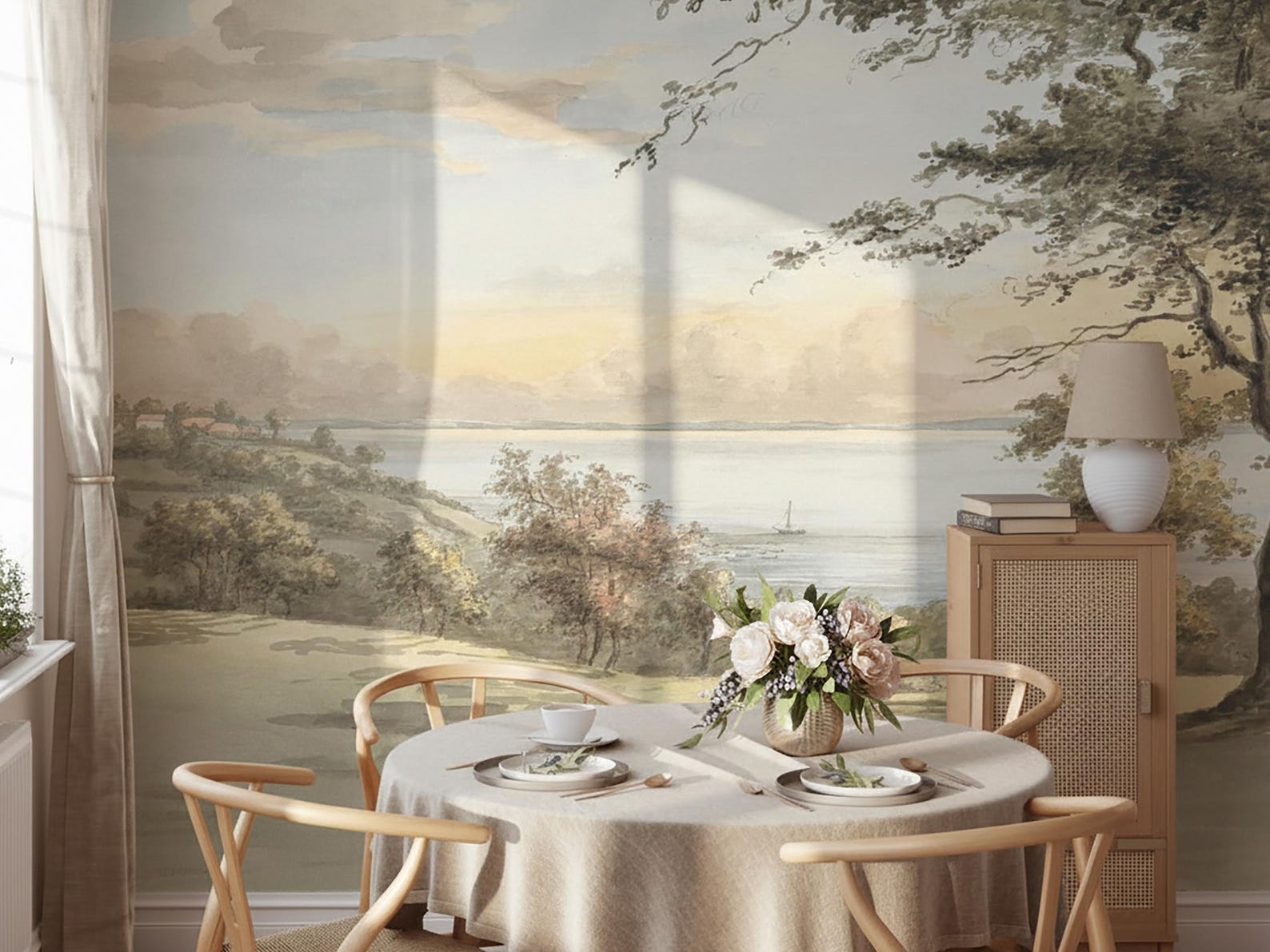 Vintage Landscape Mural Wallpaper, Classic Pastoral Wall Mural, Scenic ...
