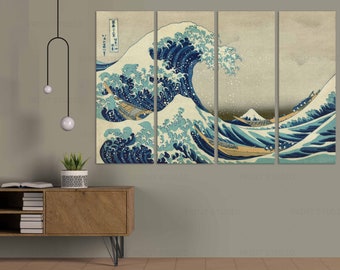 The Great Wave Off Kanagawa by Katsushika Hokusai Reproduction canvas print framed Japanese wall art decor Classic museum asian masterpiece