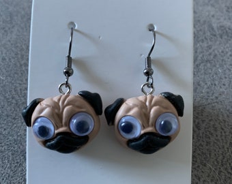 pug earrings silver