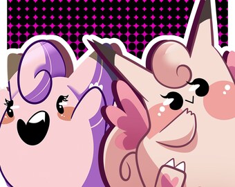 035-036 Clefairy and Clefable: sticker/magnet