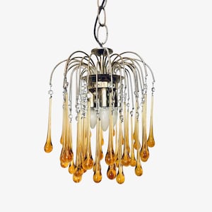 Chandelier by Paolo Venini for Mand Eurolux, 1970, waterfall chandelier drops tears made of Murano glass