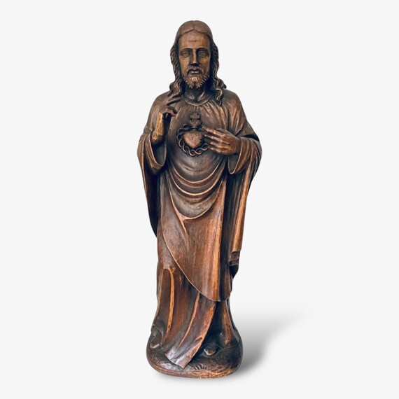 イエス・キリスト像 Jesus Statue アンティーク 木彫り彫刻 Circa 1900, an Ancient, Enormous Statue of Jesus - Etsy