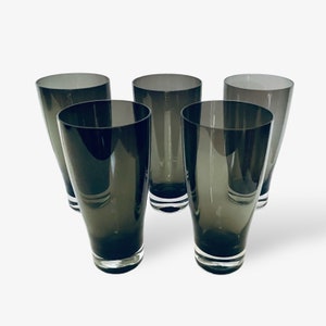 5x large Mid Century smoked glass glasses set