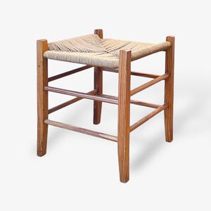 70s Danish design wooden stool with sisal weave