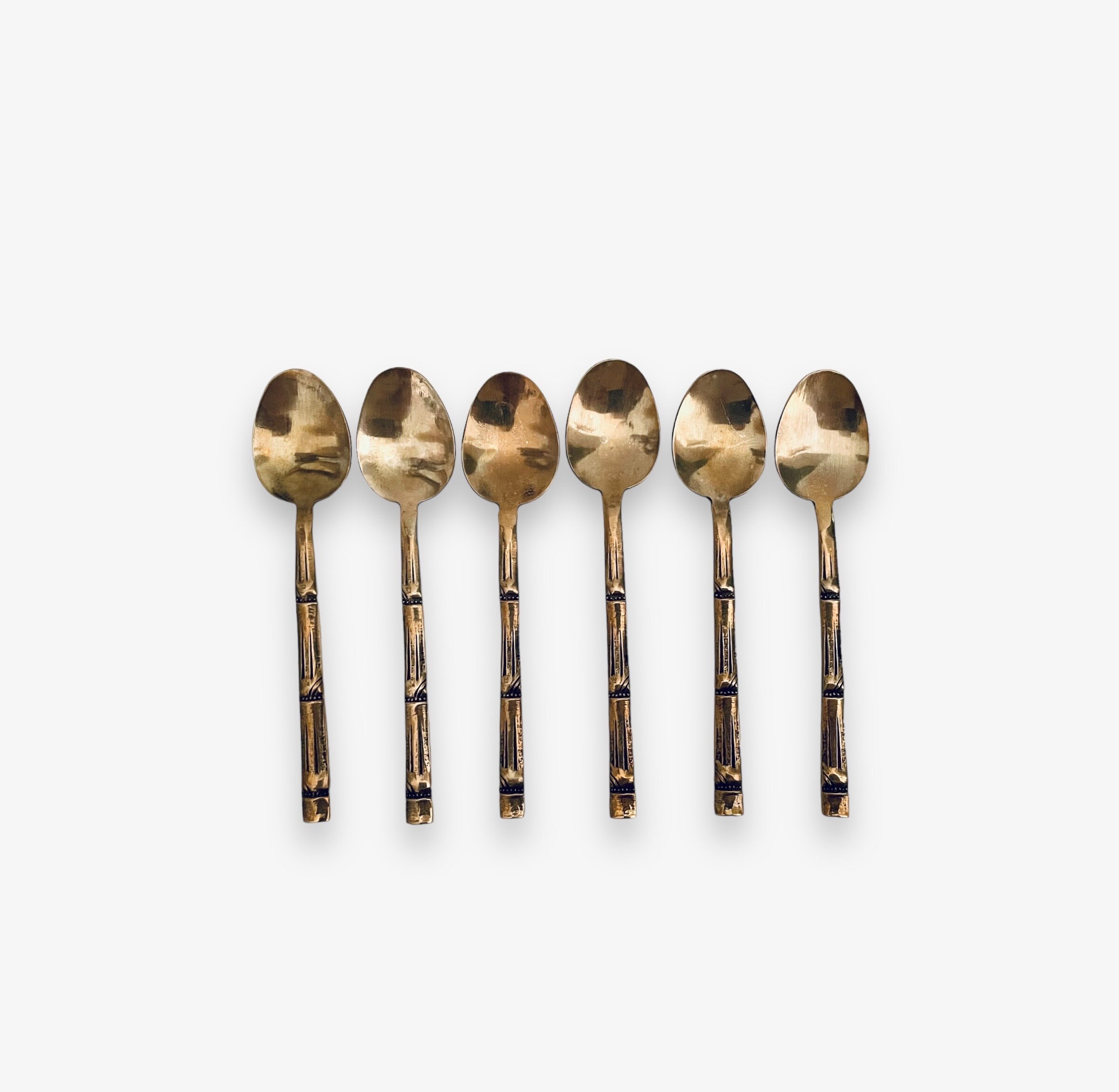 6 People Silver-gold Colored Bamboo Cutlery Vintage - Etsy