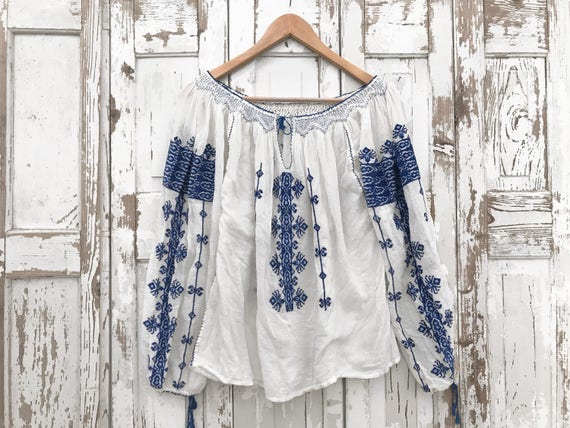 70s folklore blouse real silk / 70s folklore blous