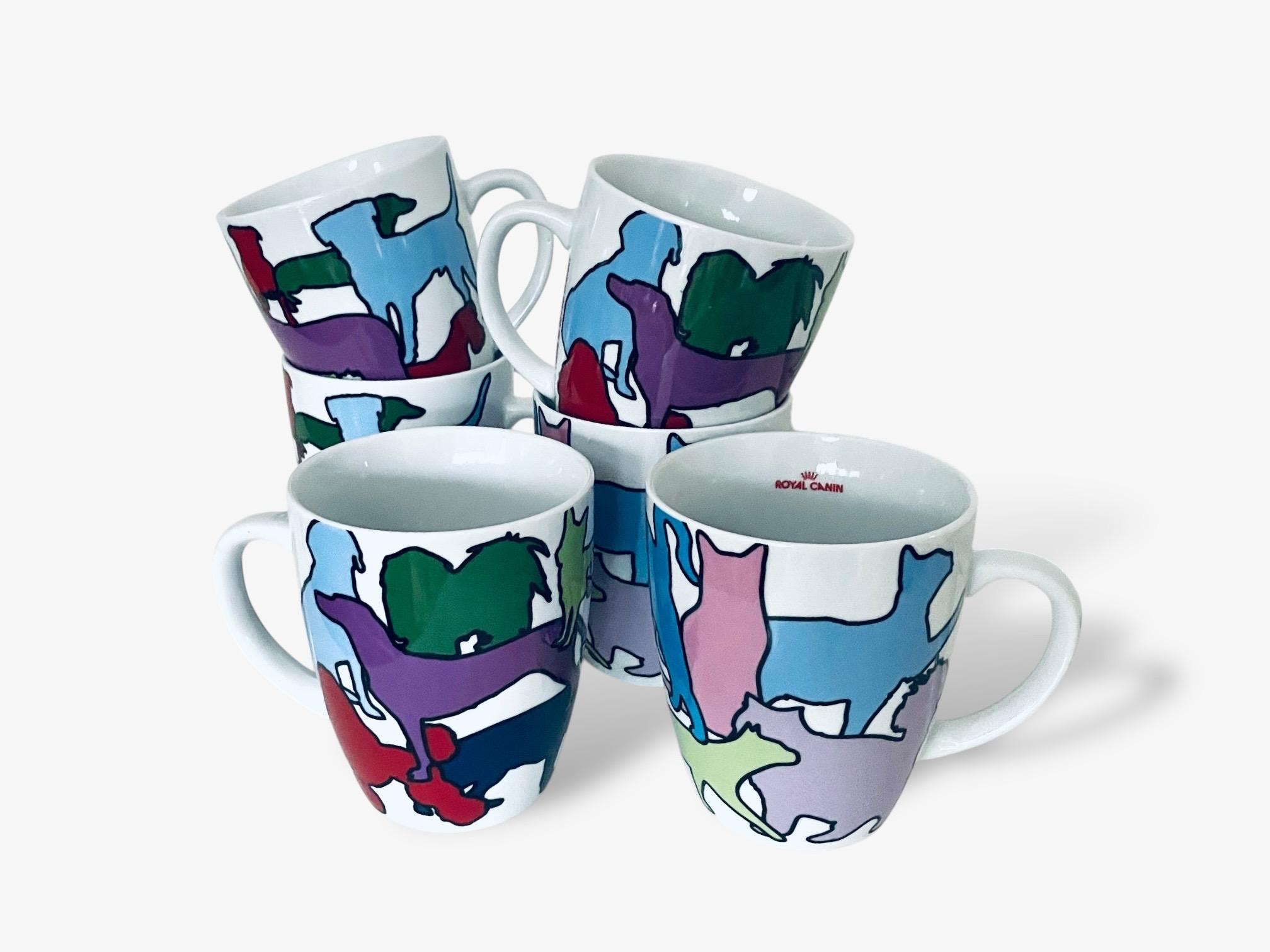 1990 Ritzenhoff Coffee Mugs, Set of 6, Andrea Hilles for Royal Canin, Special Edition