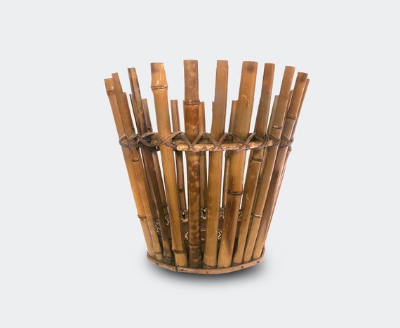 70s Large Bamboo Plant Pot - Etsy