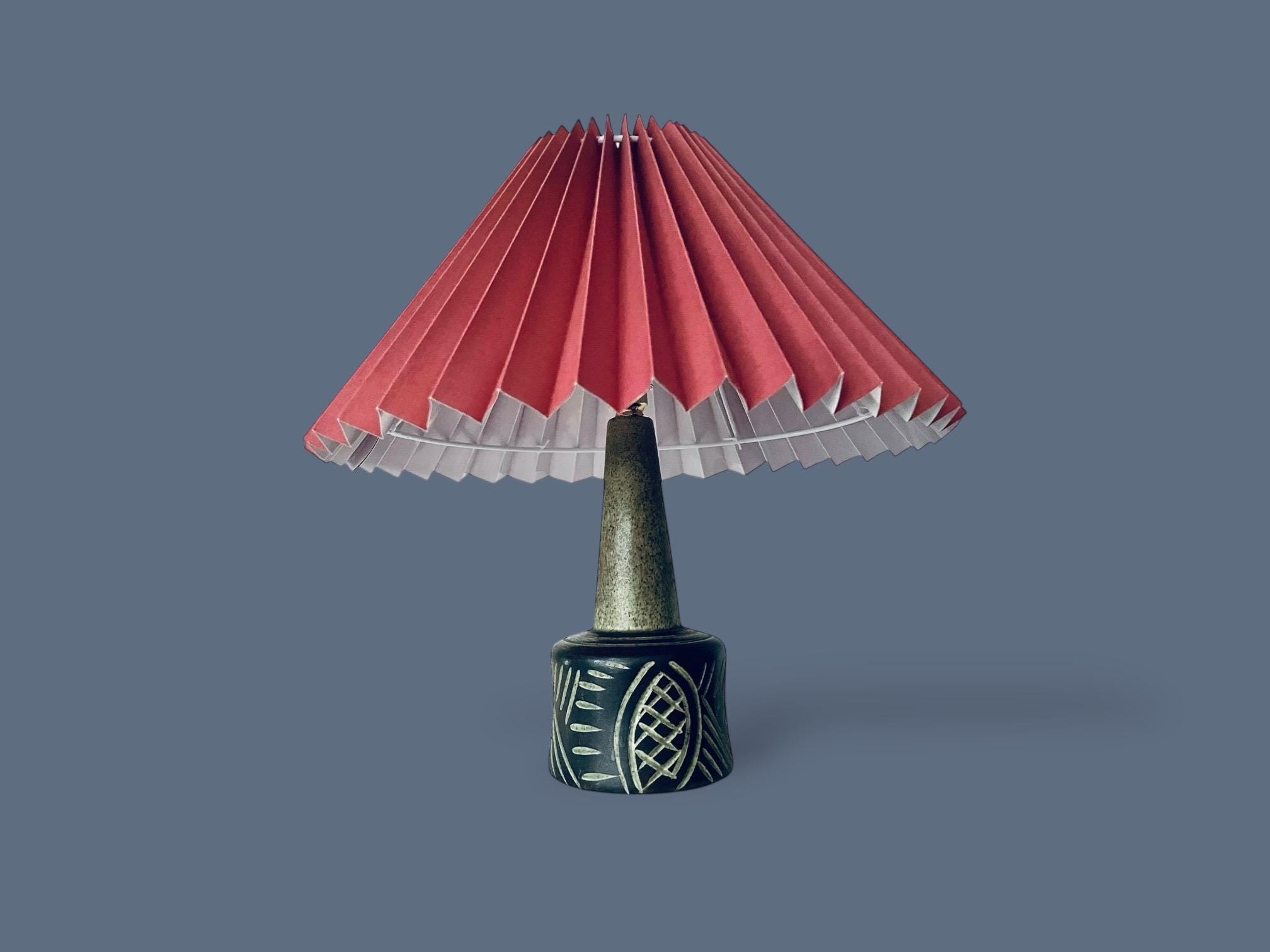 60s 70s Green Small Danish Ceramic Lamp With Wine-red Shade - Etsy