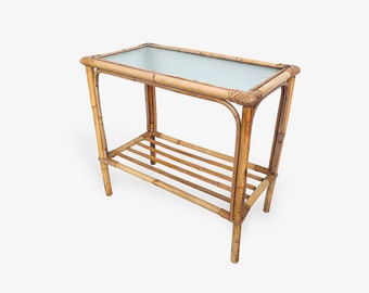 70s bamboo table with glass top