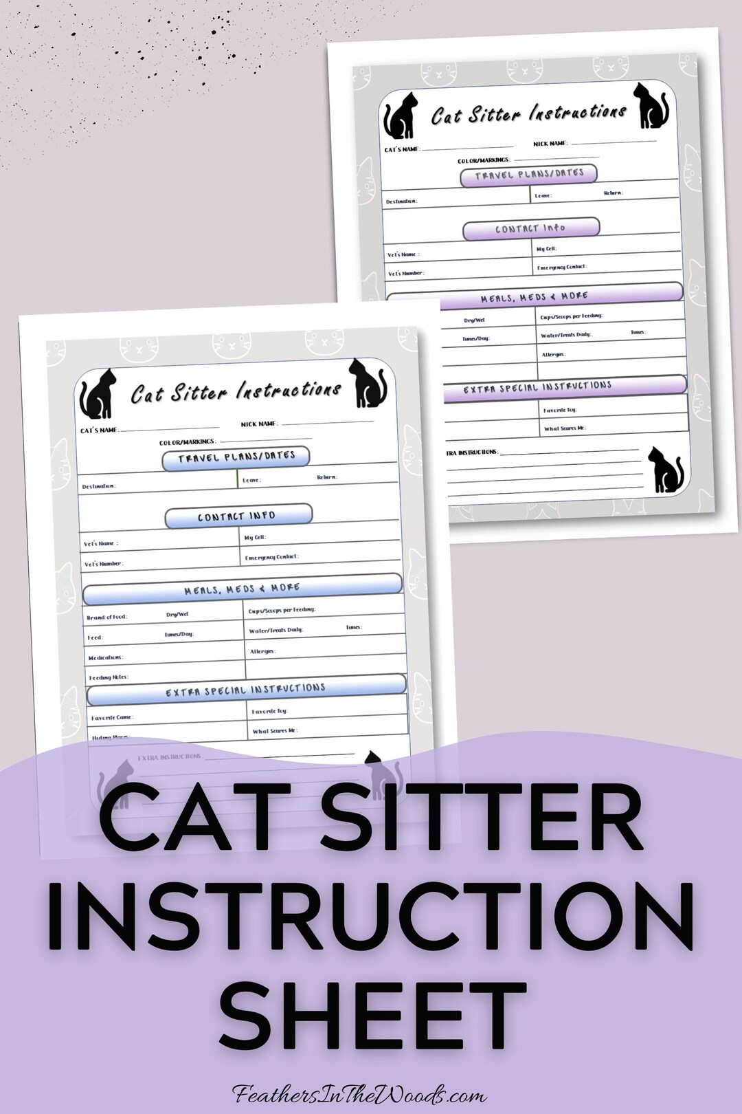 Cat Sitter Instruction Sheet | Cat Sitter Printable | Instant Digital ...