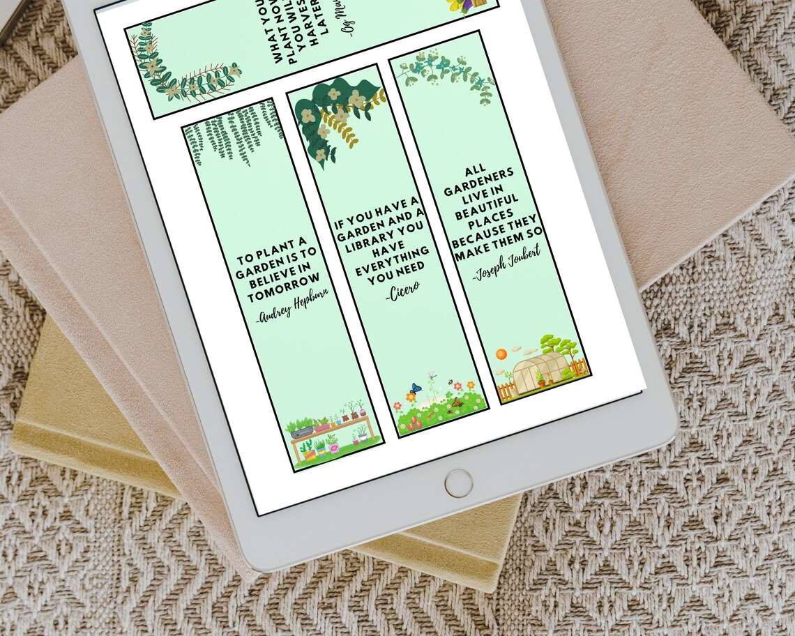 Printable Bookmarks Set of 8 Bookmarks Houseplants &amp; Gardens Bookmark ...