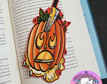 Pumpkin Carving - Horror Bookmark - Double Sided Bookmark with Tassel