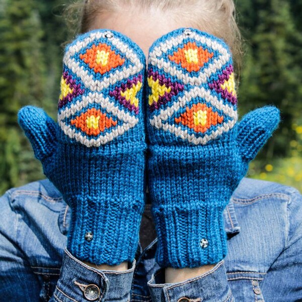Blue Hand Knitted Glittens, Peruvian Style Handmade Convertible Mittens For Woman, Flip Top Mittens With Fleece, Winter Gloves For Her