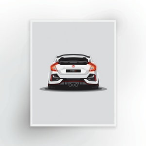 Honda Civic Type R FK8 White JDM Art Print Vertical Printable Poster Sports Car Art Home Decor 16x20 A3 Auto Classic Digital Print