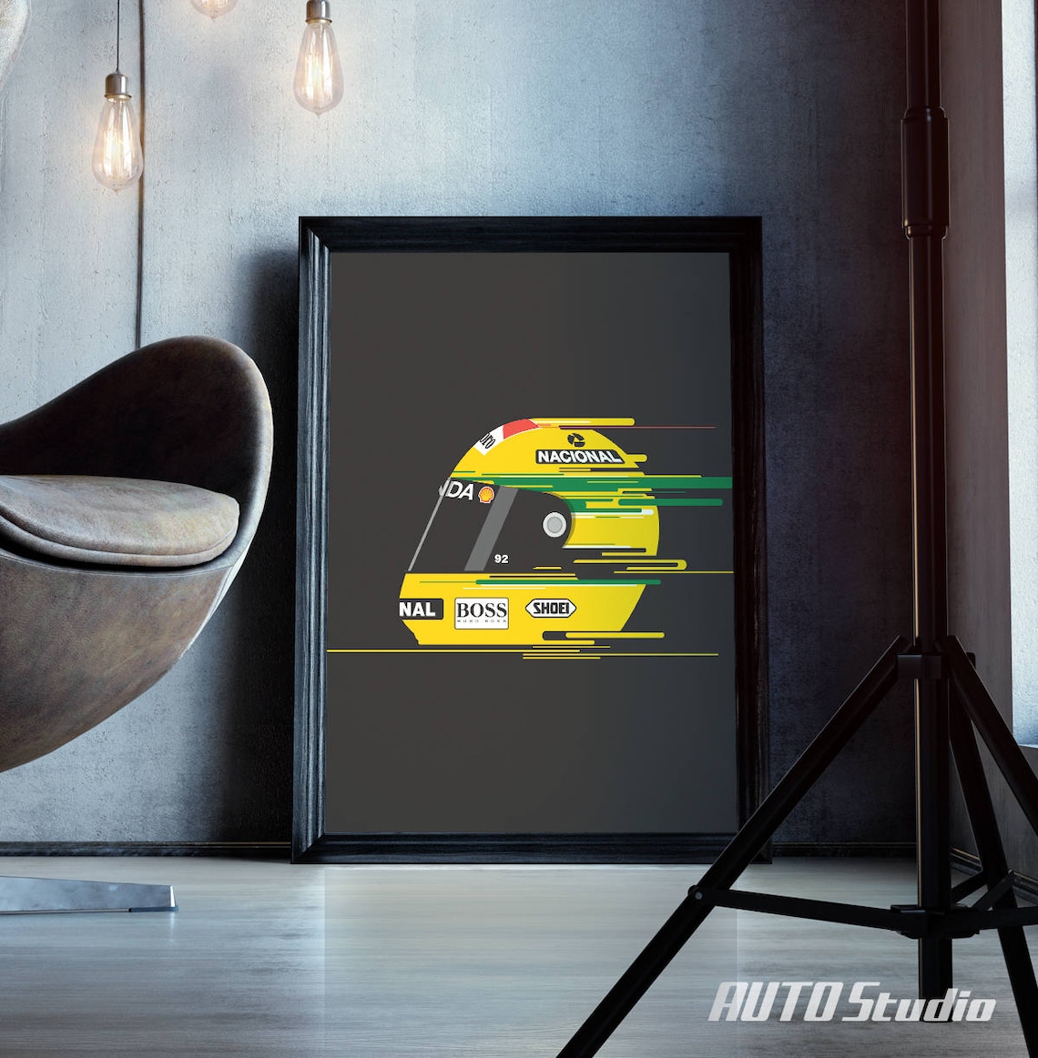 Ayrton Senna Helmet Art Print, Formula 1 Printable Poster, Racing Art