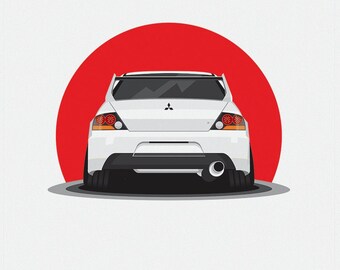 Mitsubishi Lancer EVO IX White JDM Art Print Vertical Printable