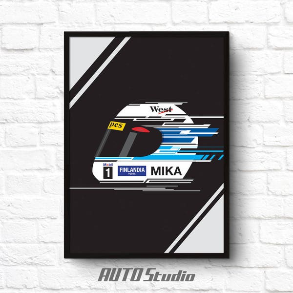 Mika Hakkinen Helmet Art Print, Formula 1 Printable Poster, Racing Art Home Decor 16x20 A3 Auto Classic Digital Print