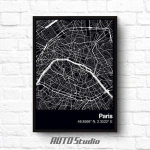 Paris Frankreich Stadt Straße Karte druckbare Poster-Wand-Kunst-Home Decor Reise Industrie dunklen Digitaldruck