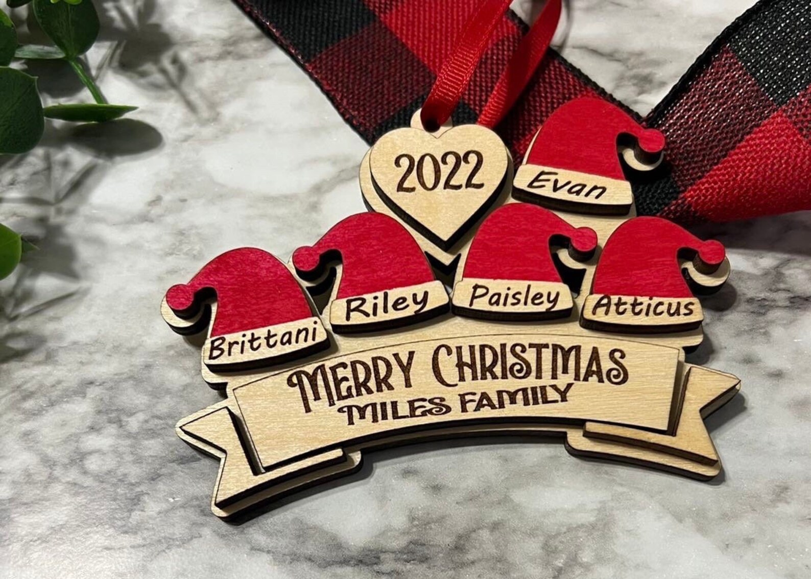 Personalized Family Christmas Ornaments 2022 Santa Hat Etsy