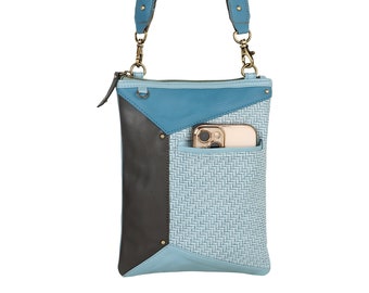 Sarah Cell Phone Crossbody Tas // babyblauw, veganistisch leer