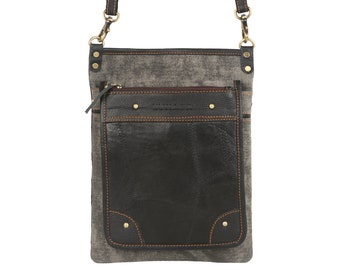 Imogen Black Patterned Crossbody Purse // black, grey, leather