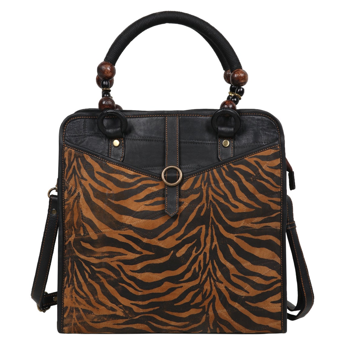 Tiger Print Handbag Hard Handle Purse Genuine Upcycled Leather Etsy