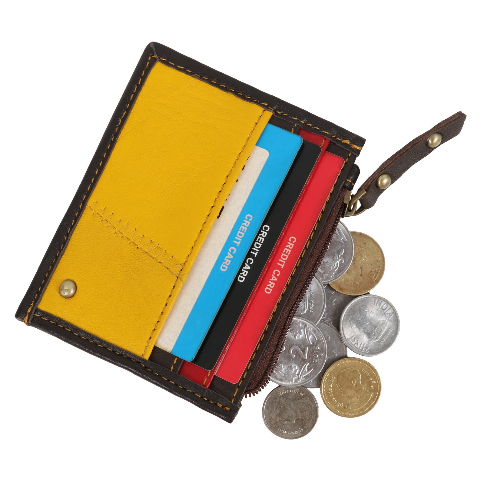 Small Credit Card Holder Wallet Genuine Upcycled Yellow Etsy