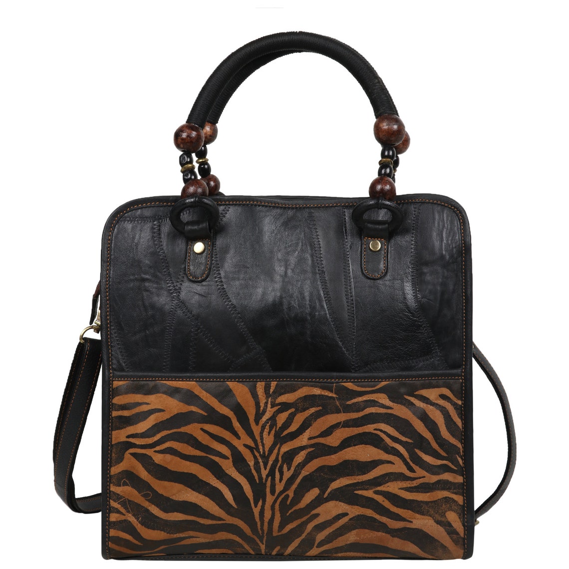 Tiger Print Handbag Hard Handle Purse Genuine Upcycled Leather Etsy