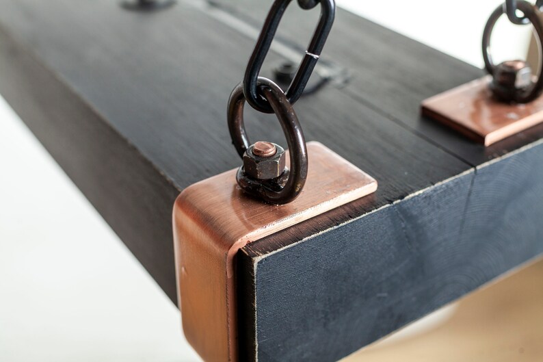 Black Rustic Lighting Black Wood Light Fixture With Copper Etsy