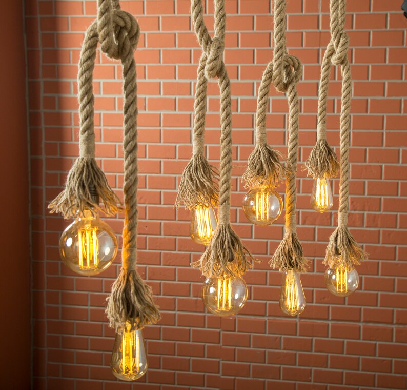 Rustic Lighting Rope Pendant Light Rope Light Wood Beam Etsy