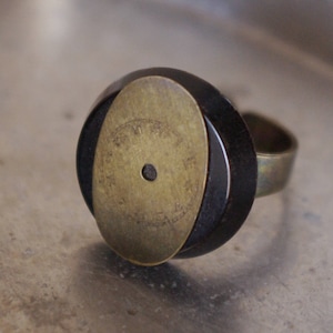 Industrial style retro ring - old brass watch dial - Adjustable industrial ring - kind of Steampunk