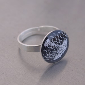 Adjustable retro mechanical ring in silver brass and resin - old timepiece - adjustable steampunk ring - plated silver brass and resin