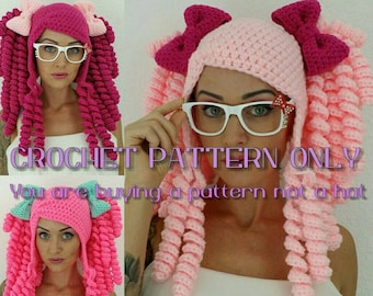 Crochet Pigtail Hat PATTERN  please read description before buying