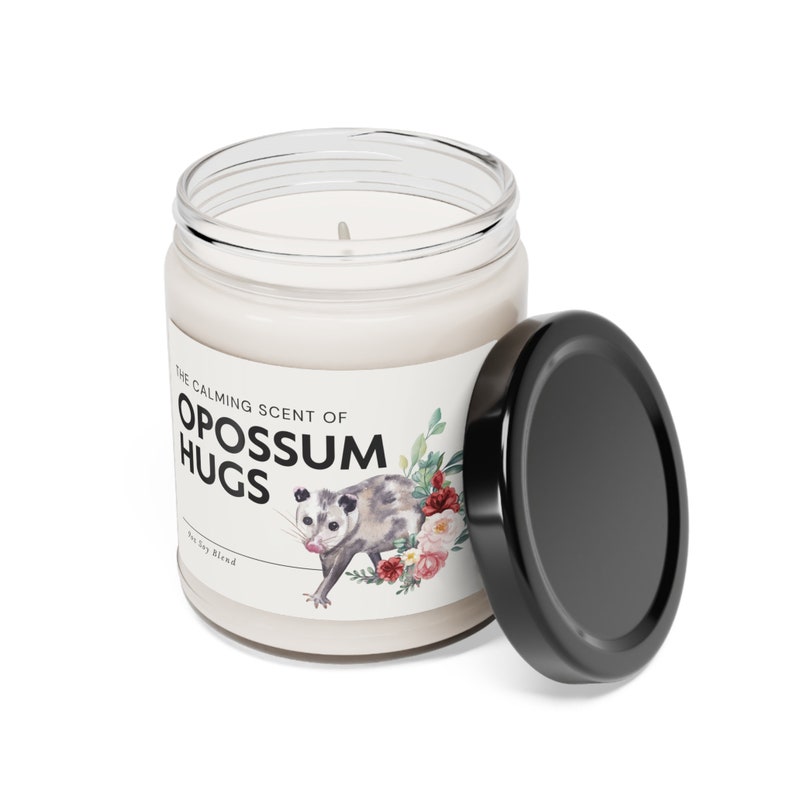Calming Scent of Opossum Hugs Candle, Cute Gift for Opossum Lovers, Possum Gift, Opossum Gift, Street Cat, Skunk Cat, Cottagecore Aesthetic image 7