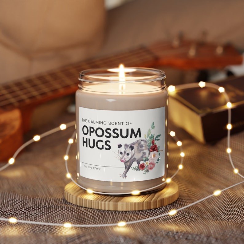 Calming Scent of Opossum Hugs Candle, Cute Gift for Opossum Lovers, Possum Gift, Opossum Gift, Street Cat, Skunk Cat, Cottagecore Aesthetic image 6