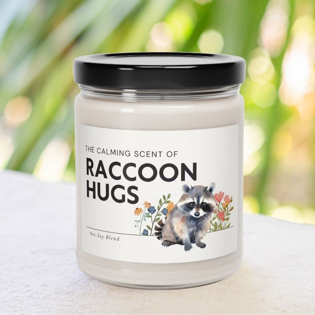 Calming Scent of Raccoon Hugs Candle, Animal Lover Gift | Raccoon Gift ...